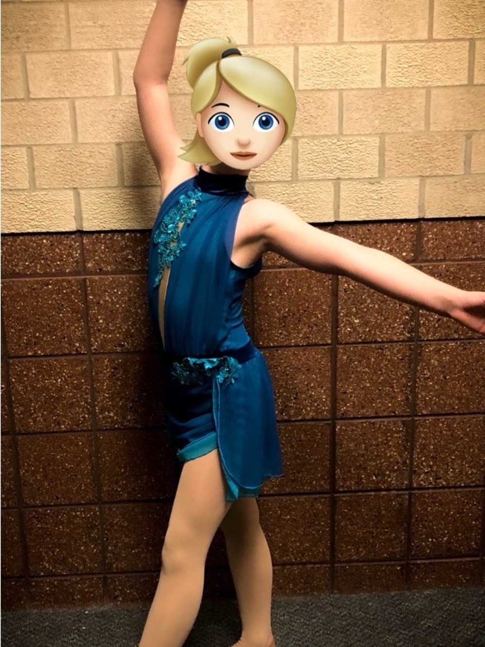 Wish Teal Girl's Dance Costume with Floral Appliqué